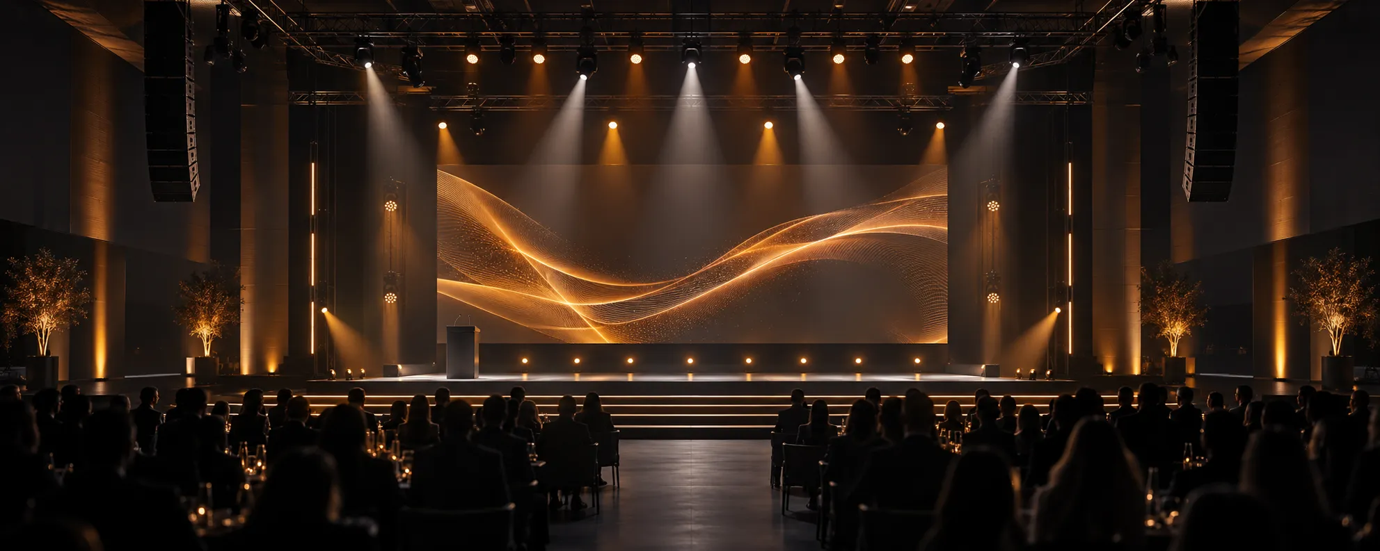Scène événementielle équipée en son, lumière et vidéo par Coprod Events